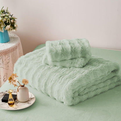 Plüsch Bettwäsche Set Salbeigrün 155x220 cm – Warm & Flauschig