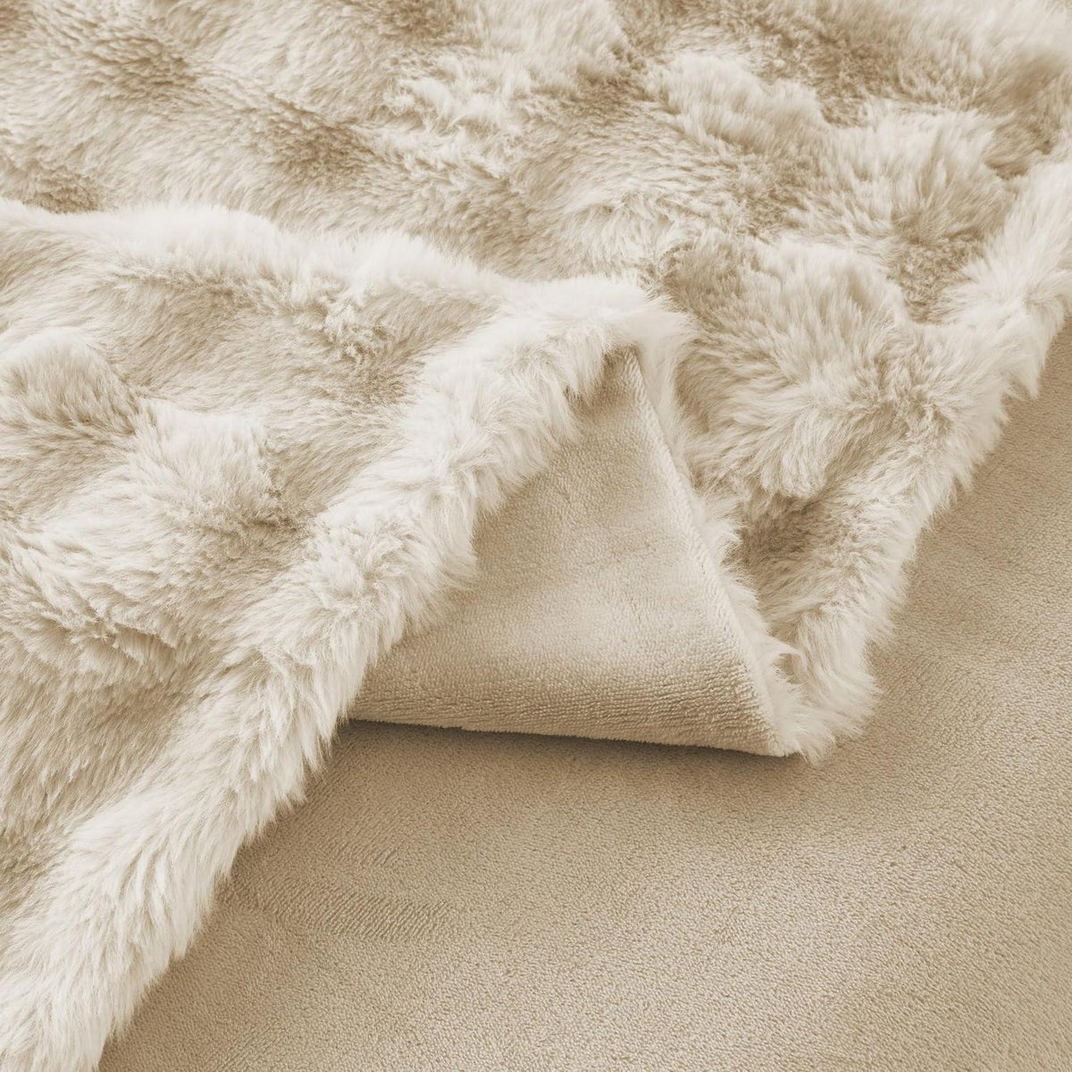 Langhaar Plüsch Bettwäsche Set 200x220 Beige, Superweich & Warm