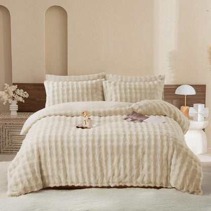 Plüsch Bettwäsche Set 155x220 - Warm & Flauschig Beige