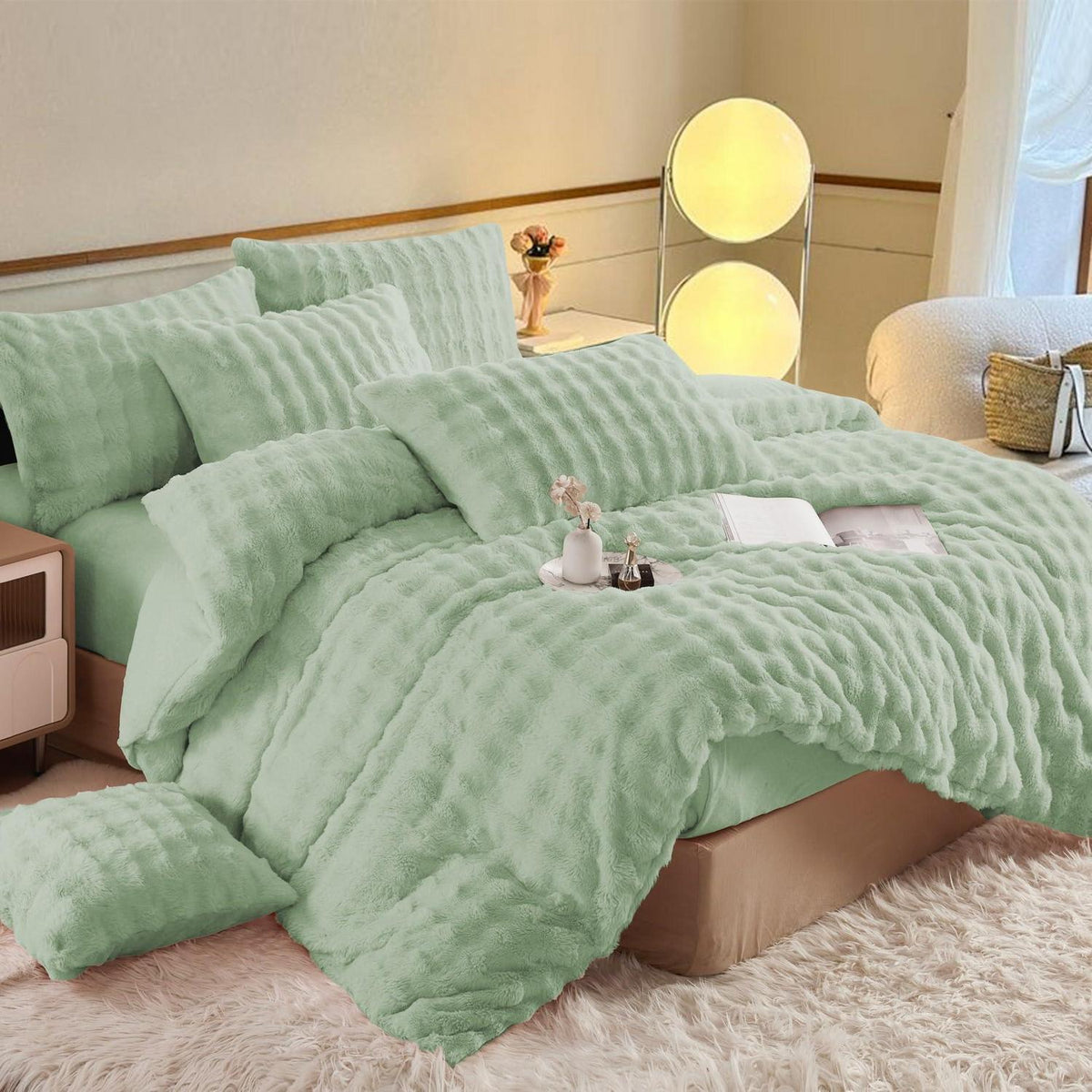 Plüsch Bettwäsche Set 135x200 - Warm & Flauschig Salbeigrün