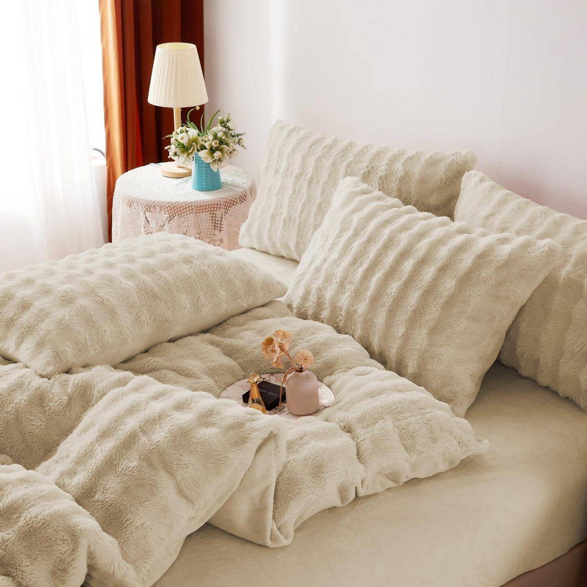 Plüsch Bettwäsche Set 135x200 - Warm & Flauschig Beige
