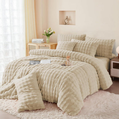 Plüsch Bettwäsche Set 135x200 - Warm & Flauschig Beige