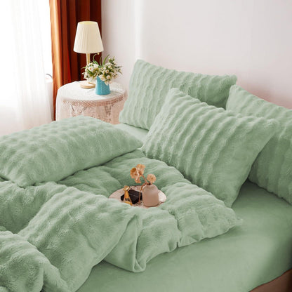 Plüsch Bettwäsche Set 200x220 Salbeigrün, Winterwarm & Flauschig