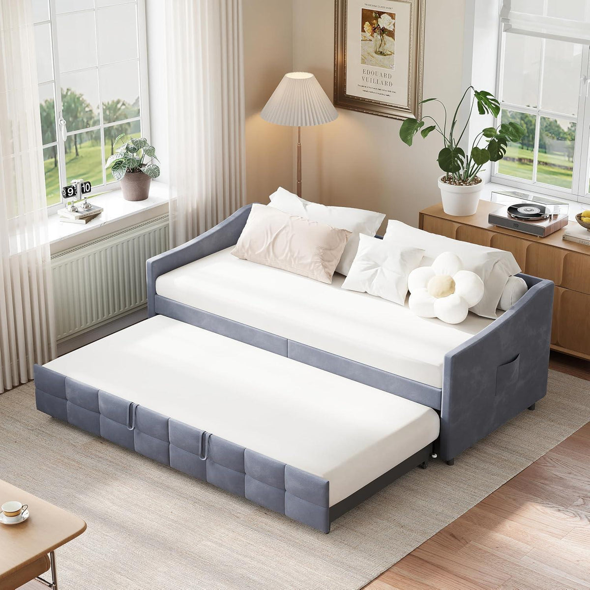 Ausziehbett 180x200 cm – Schlafcouch mit Flanell Grau