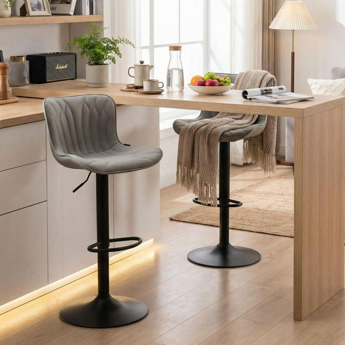 Drehbarer Barhocker 2er Set, Höhenverstellbar, Grau