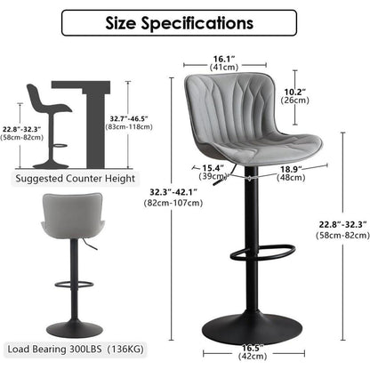 Drehbarer Barhocker 2er Set, Höhenverstellbar, Grau