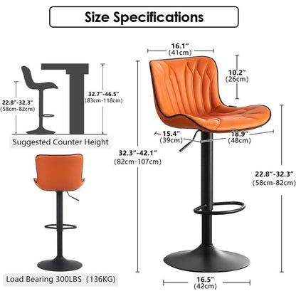 Drehbarer Barhocker Set, Höhenverstellbar, Orange in Lederoptik