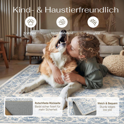 Blauer Wohnzimmerteppich 160x230cm – Waschbar & Rutschfest