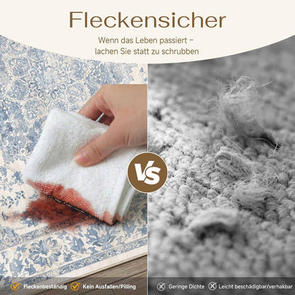 Blauer Wohnzimmerteppich 160x230cm – Waschbar & Rutschfest