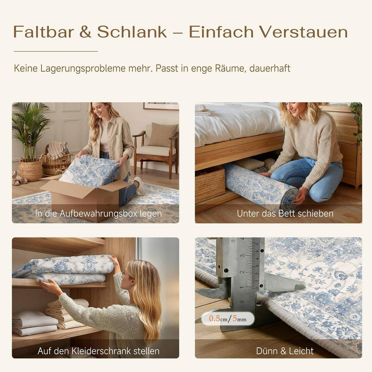 Blauer Wohnzimmerteppich 160x230cm – Waschbar & Rutschfest