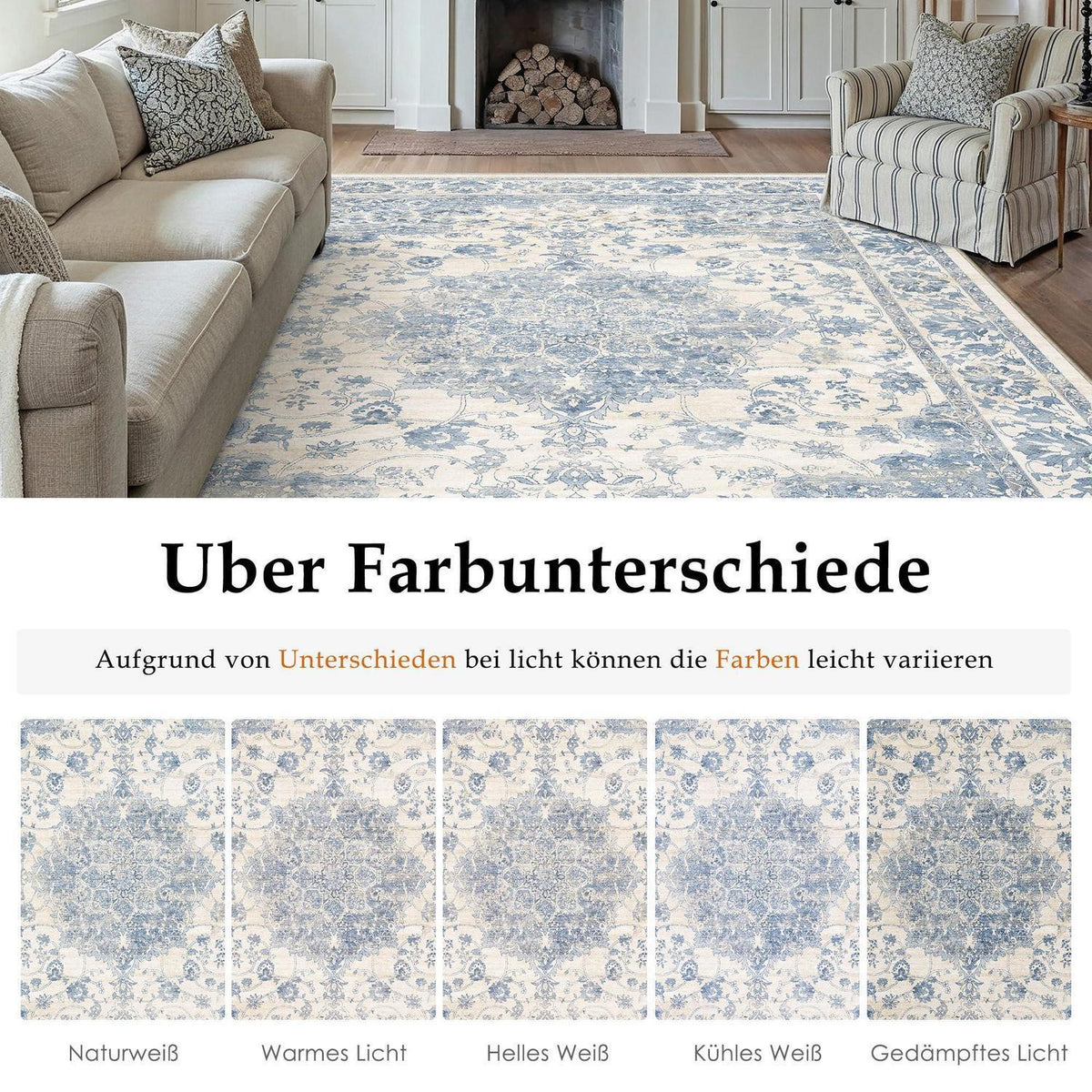 Blauer Wohnzimmerteppich 160x230cm – Waschbar & Rutschfest