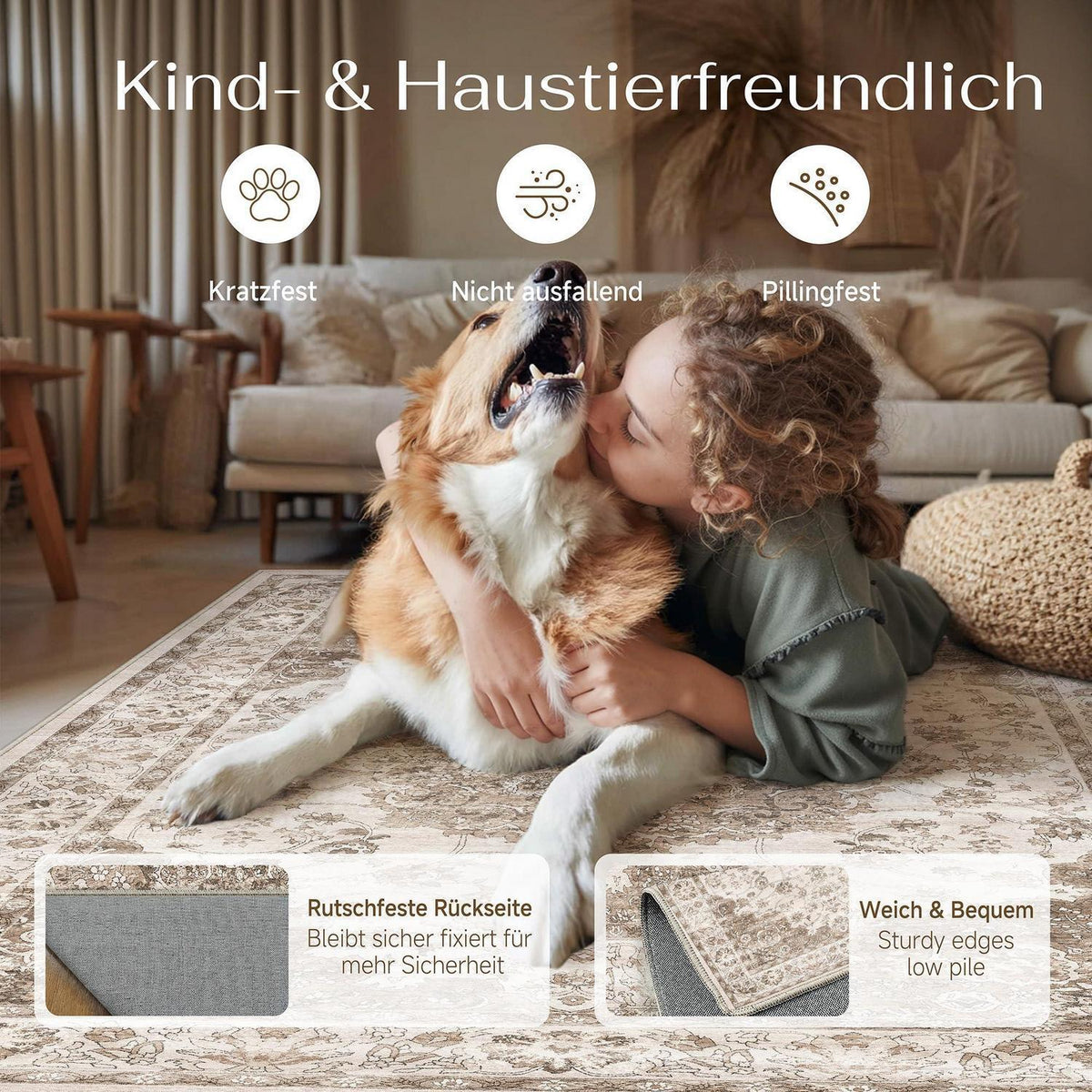 Brauner Wohnzimmerteppich 160x230cm – Waschbar & Rutschfest