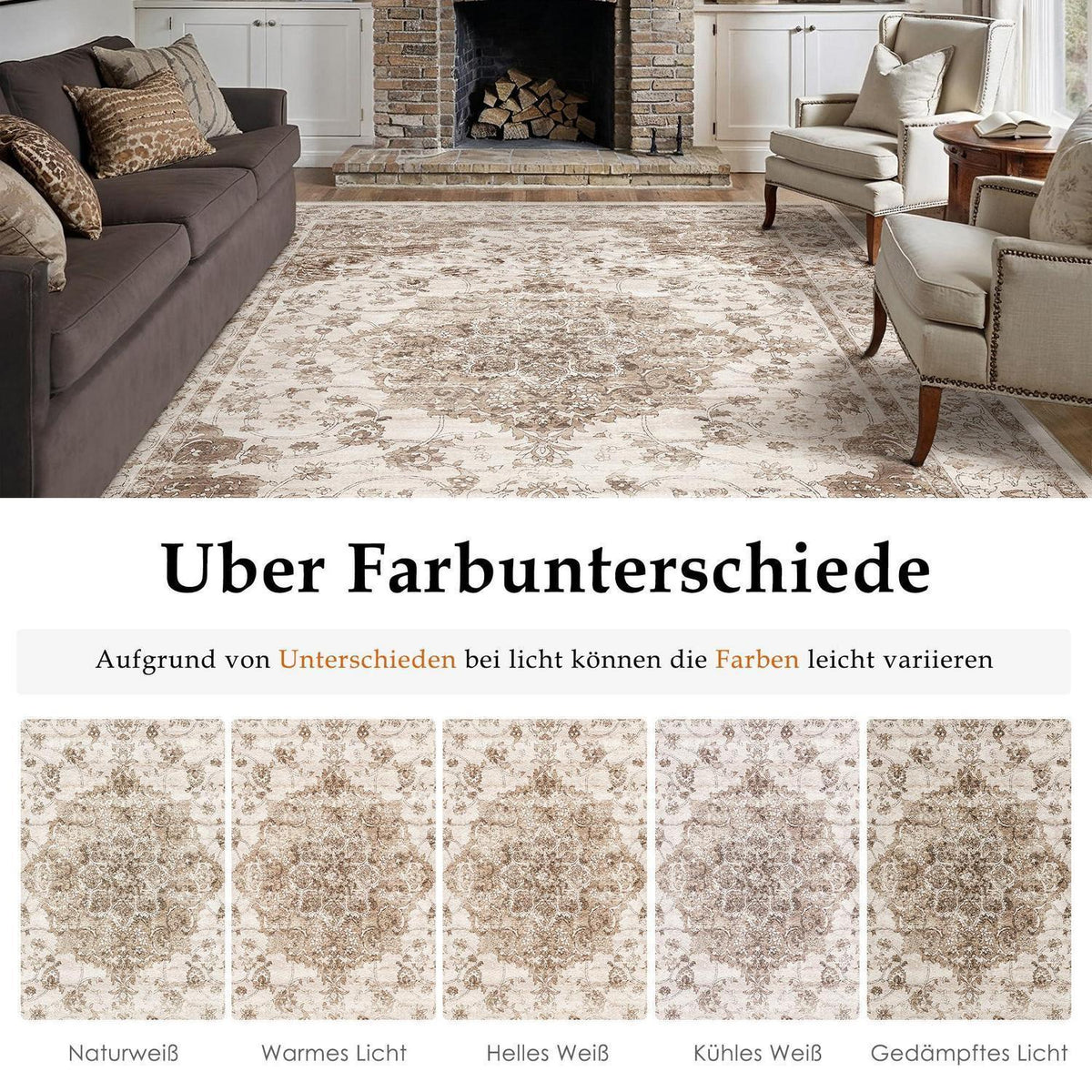 Brauner Wohnzimmerteppich 160x230cm – Waschbar & Rutschfest