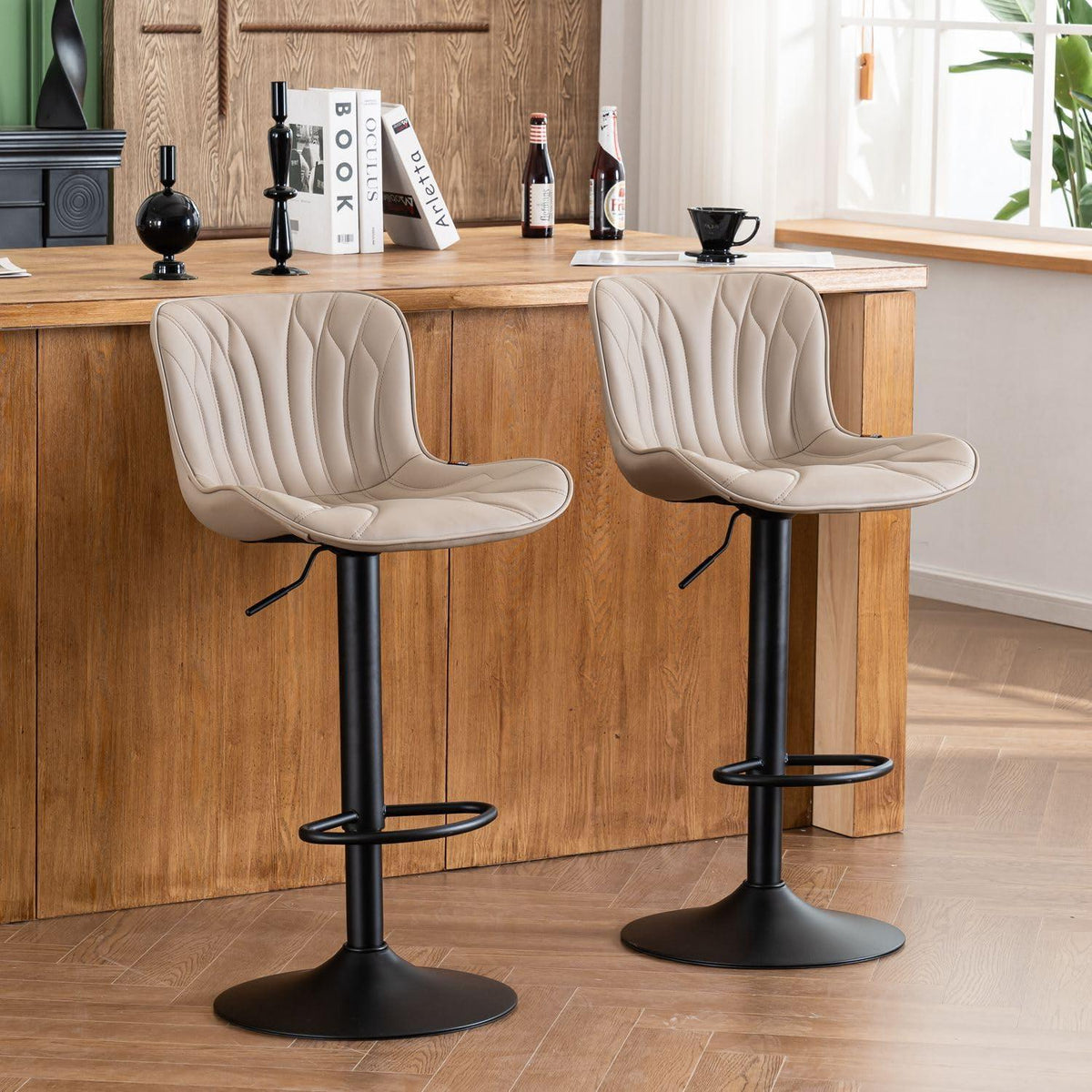 Drehbarer Barhocker 2er Set, Höhenverstellbar in Lederoptik