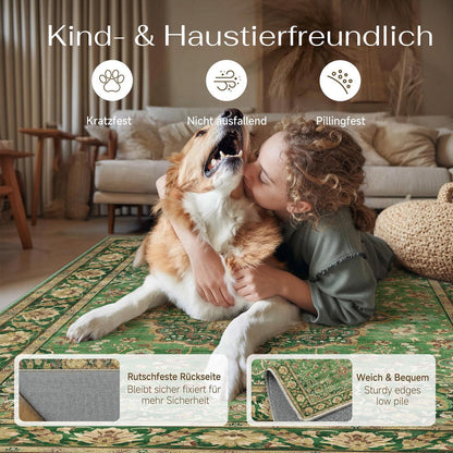 Waschbarer Läufer Grün Gold Moon 60x240cm - Rutschfest & Vintage