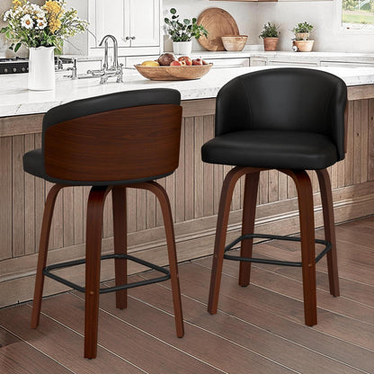 Drehbarer Barhocker 2er Set mit Lehne – Schwarz