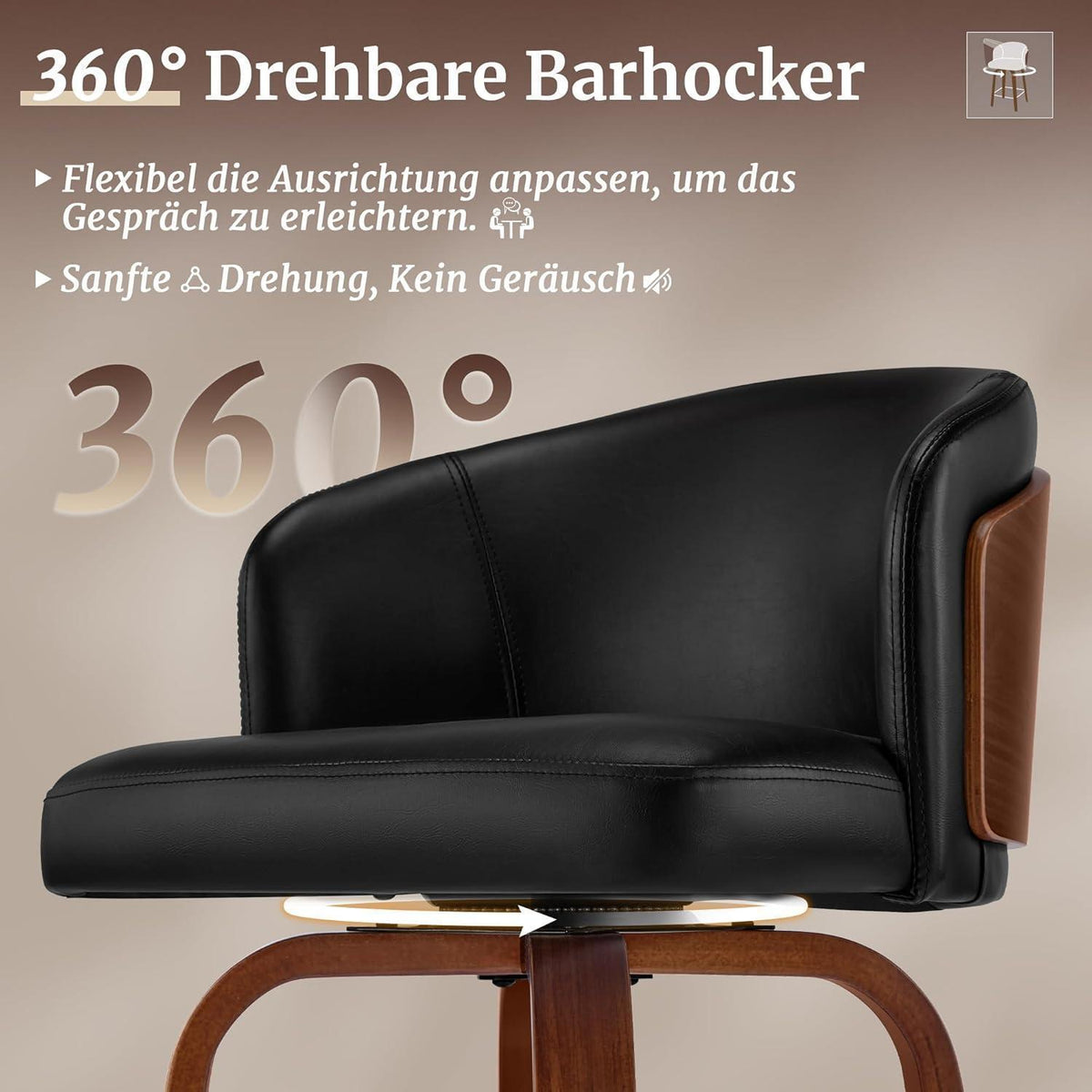Drehbarer Barhocker 2er Set mit Lehne – Schwarz