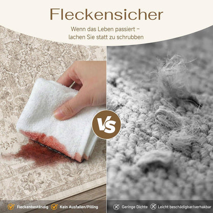 Beiger Wohnteppich 160x230cm – Waschbar & Vintage Kurzflor