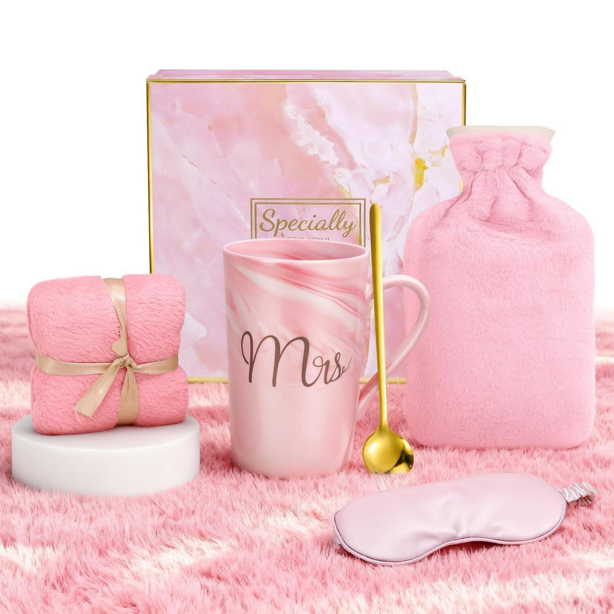 Wärmflasche Geschenkset Rosa mit Tasse & Zubehör