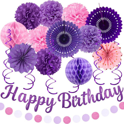 Lila Rosa Geburtstag Deko Set – 20 Teile Party Banner & Girlande