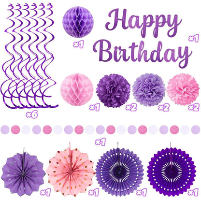 Lila Rosa Geburtstag Deko Set – 20 Teile Party Banner & Girlande