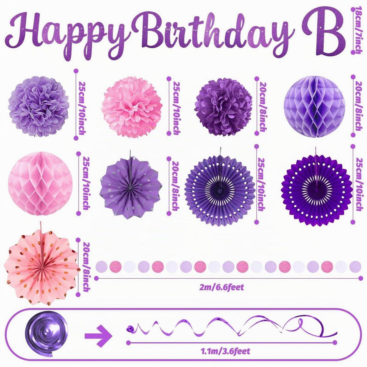 Lila Rosa Geburtstag Deko Set – 20 Teile Party Banner & Girlande