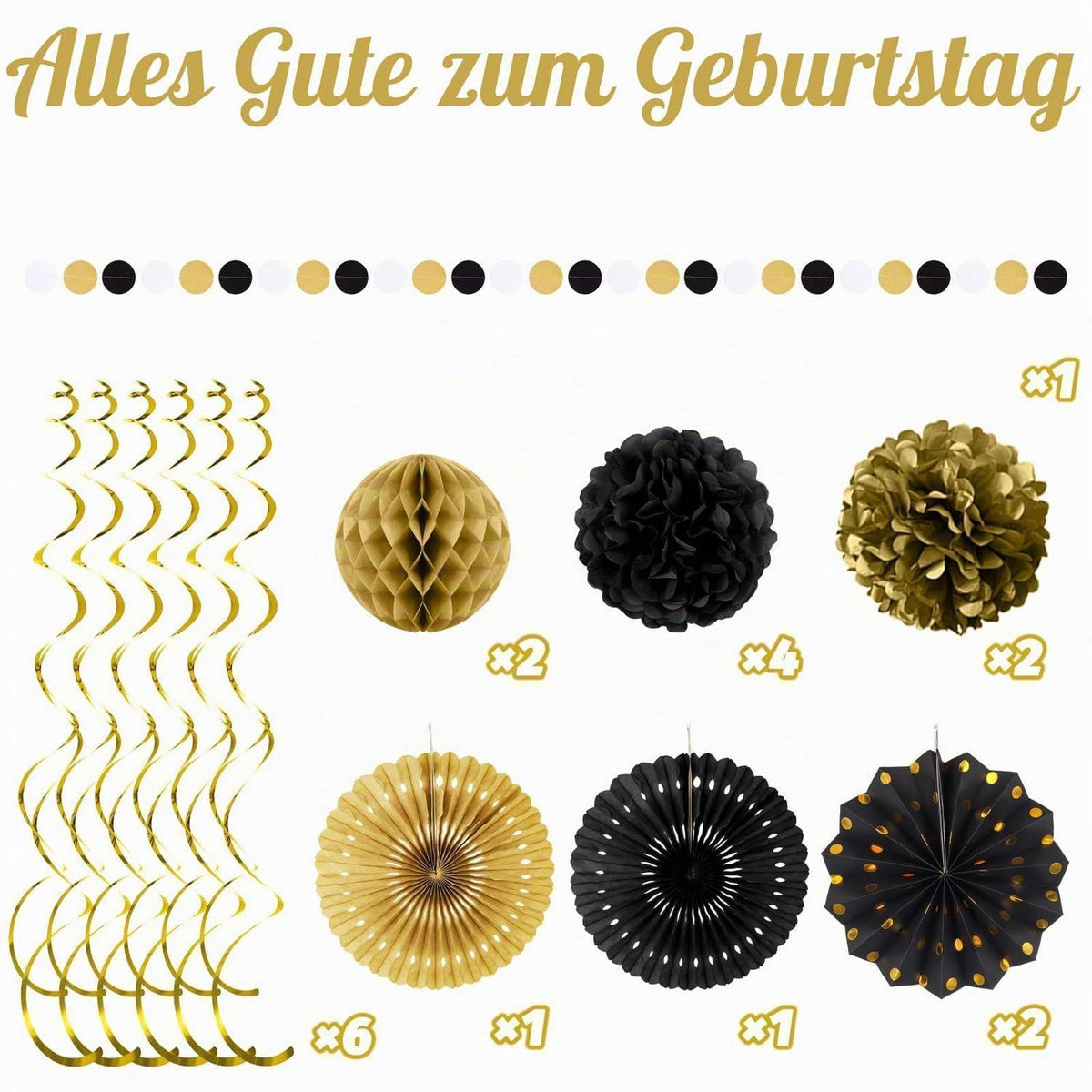 Geburtstagsdeko Set Schwarz Gold – 20 Teile Party Deko