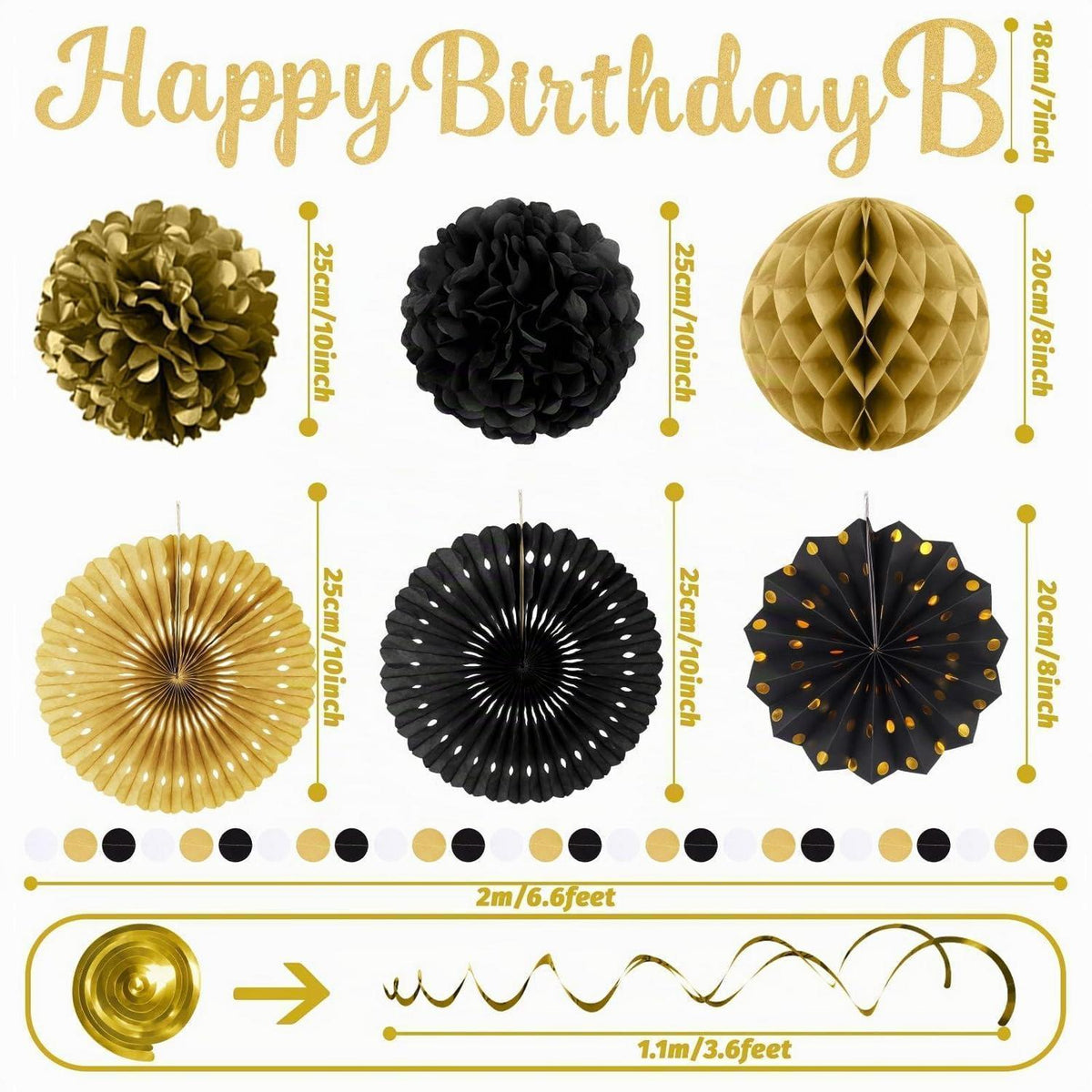 Geburtstagsdeko Set Schwarz Gold – 20 Teile Party Deko