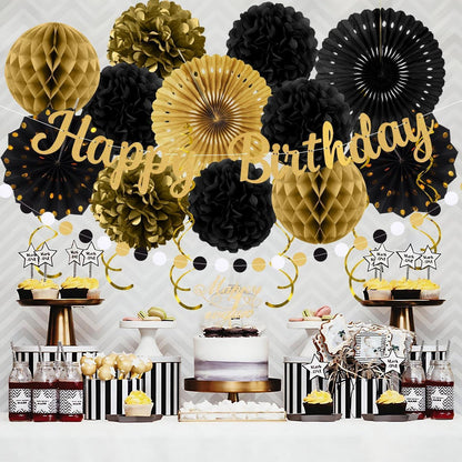 Geburtstagsdeko Set Schwarz Gold – 20 Teile Party Deko