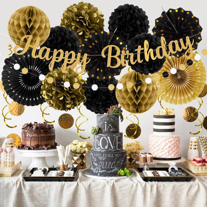 Geburtstagsdeko Set Schwarz Gold – 20 Teile Party Deko