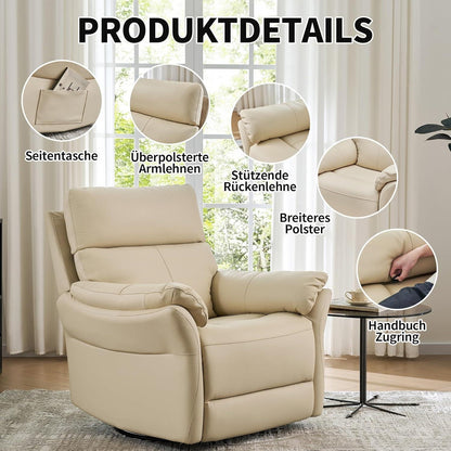 Schaukelsessel Relaxliege mit Liegefunktion – Beige in Lederoptik