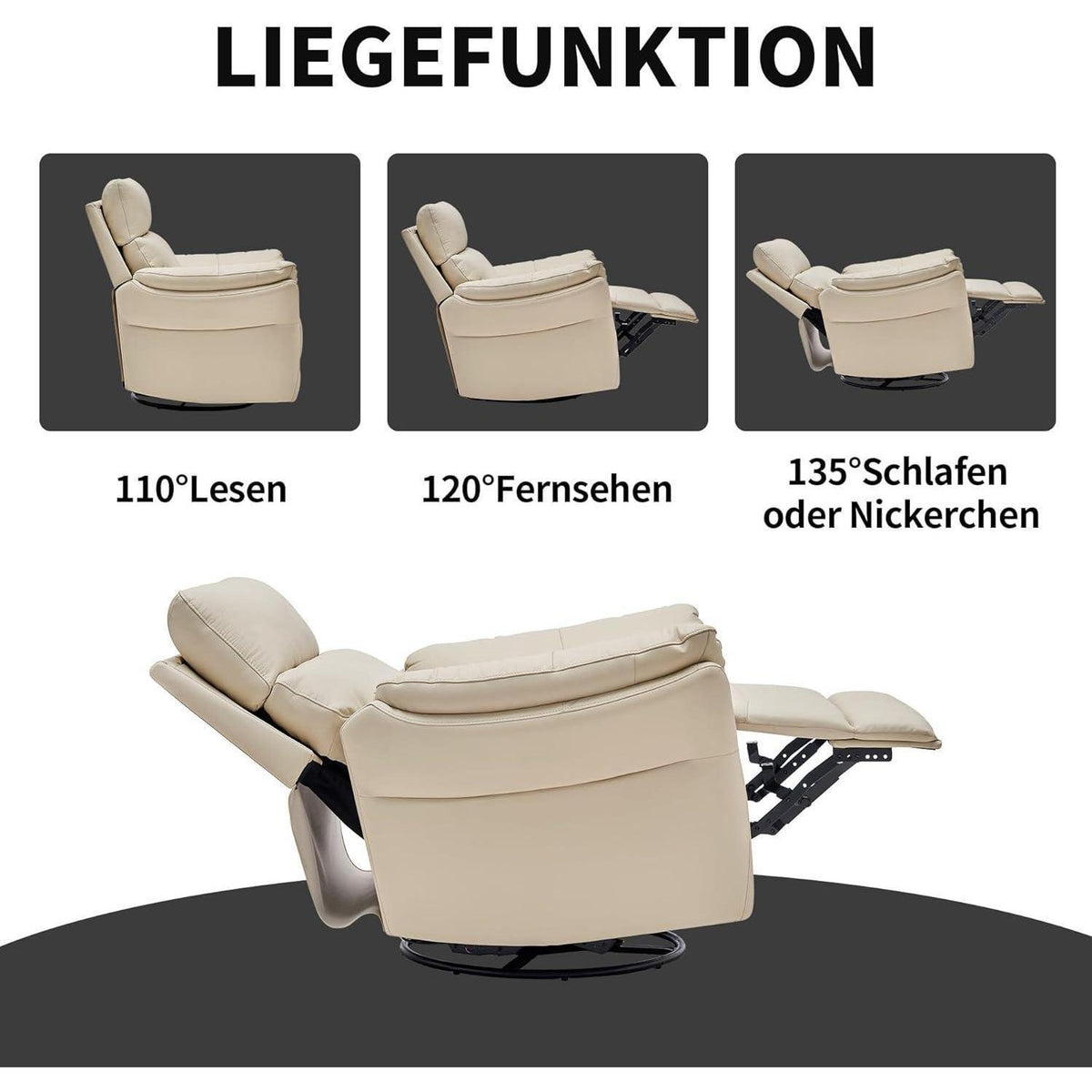 Schaukelsessel Relaxliege mit Liegefunktion – Beige in Lederoptik