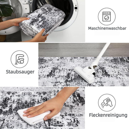 Abstrakter Teppich Grau Weiß 240x340cm – Waschbar & Rutschfest