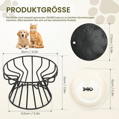 Erhöhte Katzennäpfe Keramik - 2er Set mit Silikonmatte