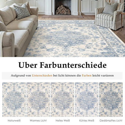 Blauer Wohnzimmerteppich 300x400cm – Waschbar & Rutschfest