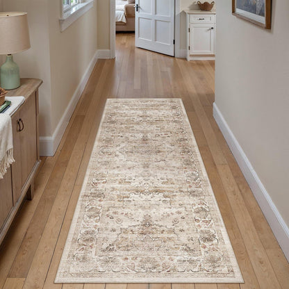 Waschbarer Läufer Beige 60x180cm – Rutschfest & Vintage Kurzflor