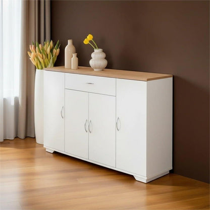 Weißes Sideboard Eiche Optik | 110cm Flurkommode mit Schublade