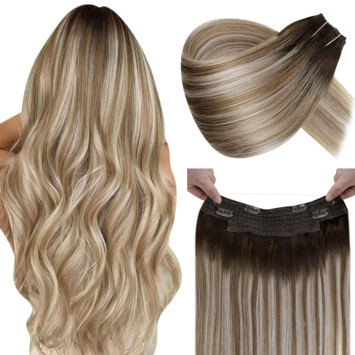 Echthaar Verlängerung Ombre Blond mit Draht 45cm