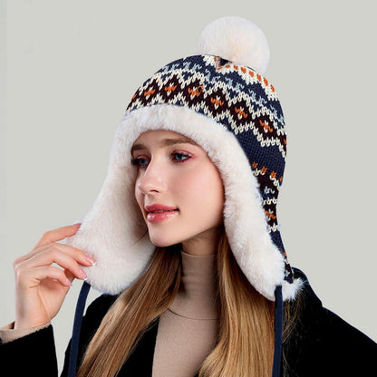 Trappermütze Damen Herren Warm Strickmütze mit Ohrenklappen