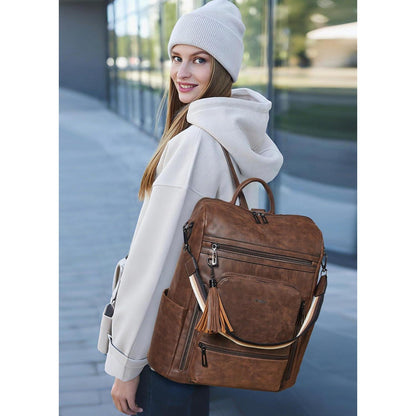 Rucksack Damen Laptopfach 15,6 Zoll Wasserdicht Business in Lederoptik