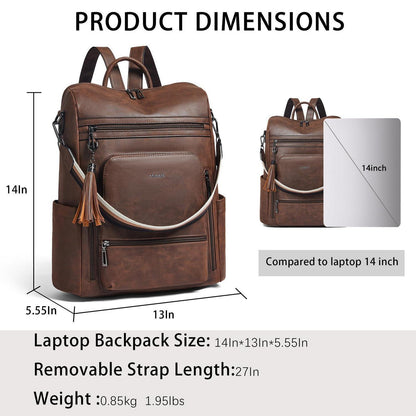 Rucksack Damen Laptopfach 15,6 Zoll Wasserdicht Business in Lederoptik