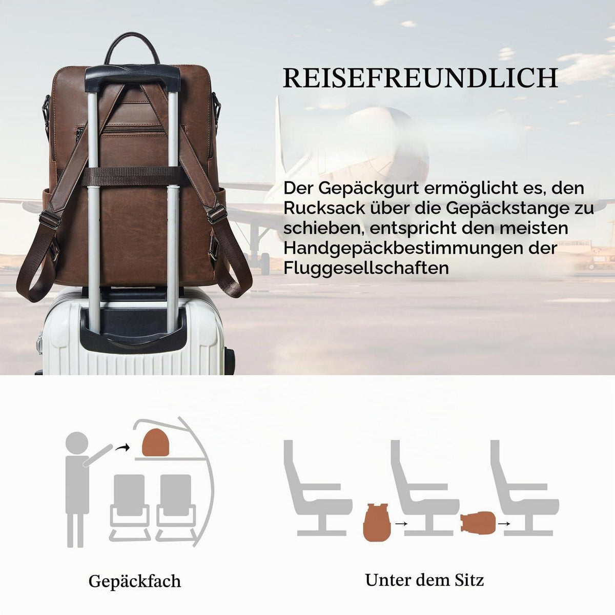 Rucksack Damen Laptopfach 15,6 Zoll Wasserdicht Business in Lederoptik