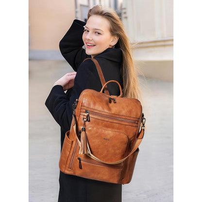 Rucksack Damen Laptopfach 15,6 Zoll Wasserdicht Business in Lederoptik