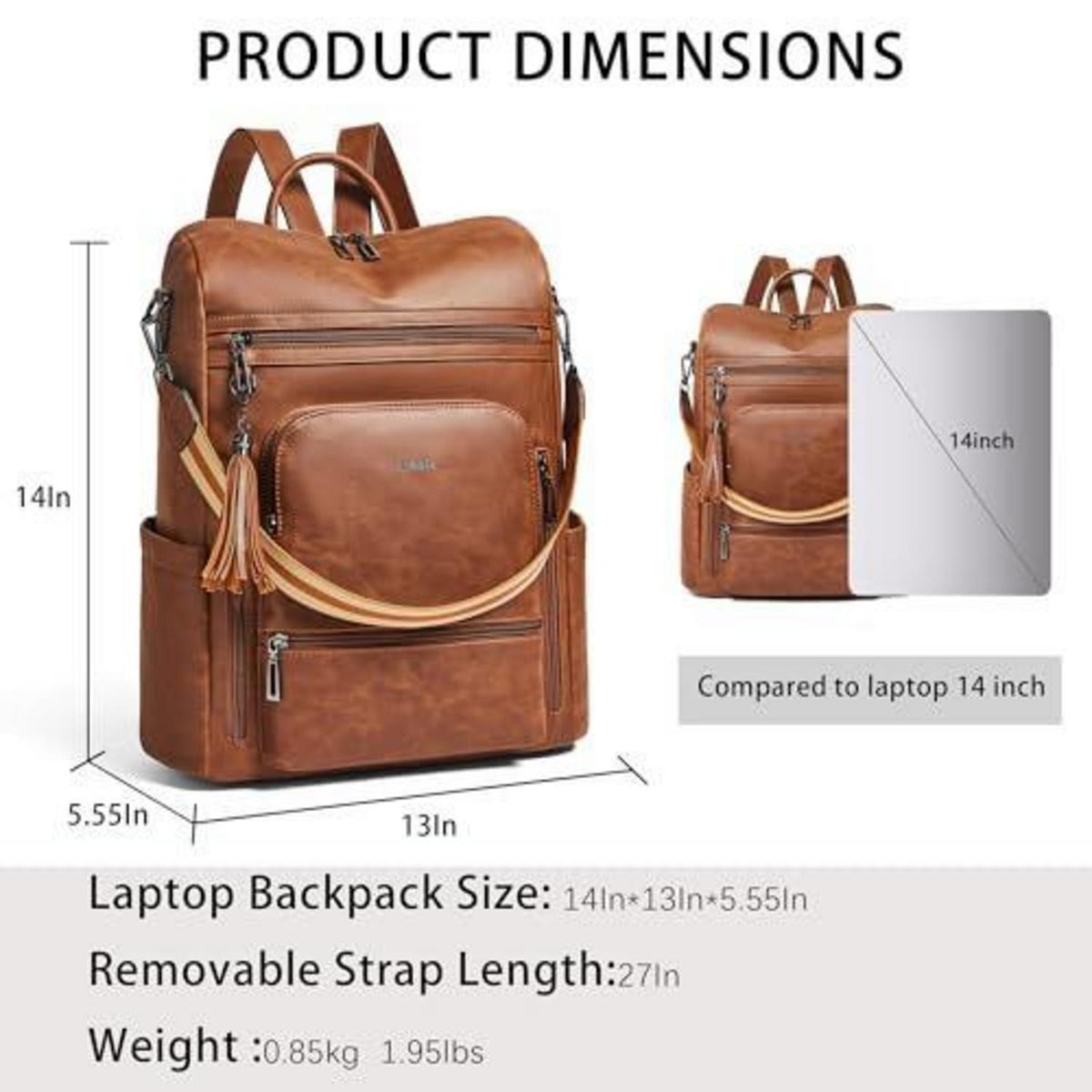 Rucksack Damen Laptopfach 15,6 Zoll Wasserdicht Business in Lederoptik