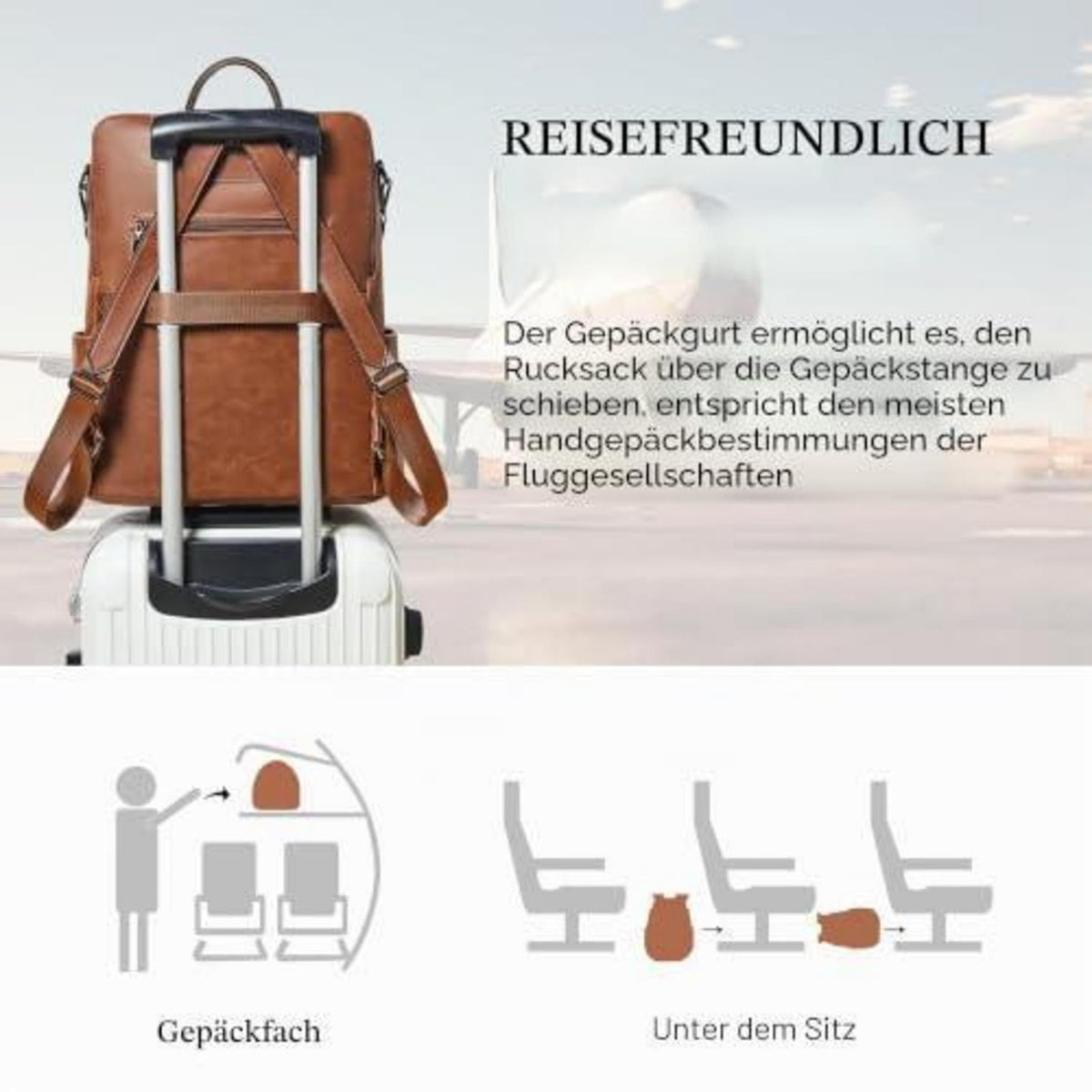 Rucksack Damen Laptopfach 15,6 Zoll Wasserdicht Business in Lederoptik