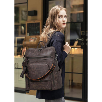 Rucksack Damen Laptopfach 15,6 Zoll Wasserdicht Business in Lederoptik