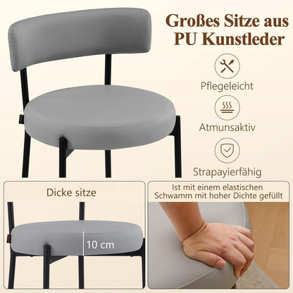 Barhocker Set 4er Grau – Gepolsterte Barstühle mit Rückenlehne