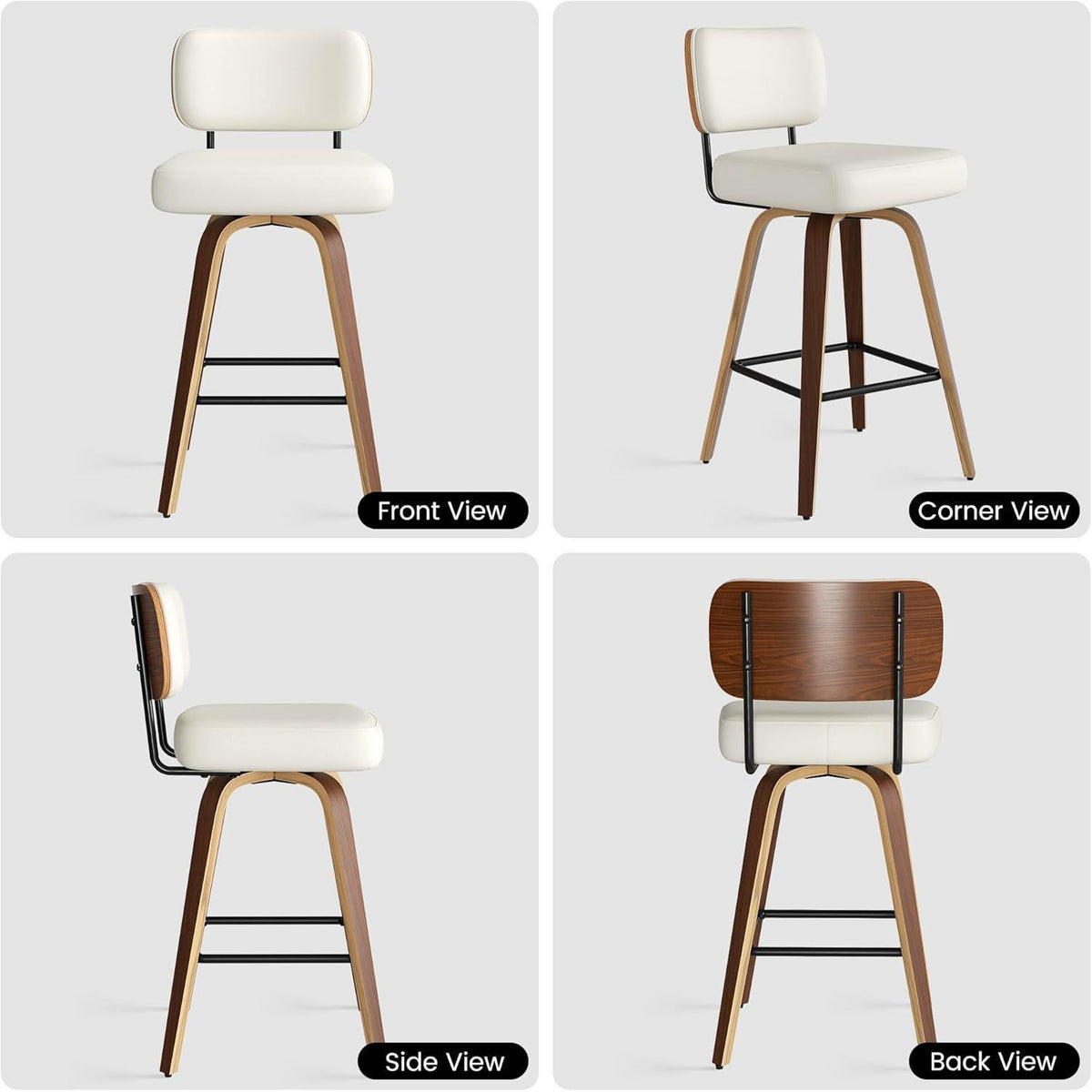 Drehbarer Barhocker 4er Set – Beige, 65cm Sitzhöhe, Mid-Century