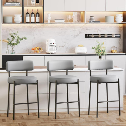 Barhocker Set 3er Grau – Gepolsterte Barstühle mit Rückenlehne