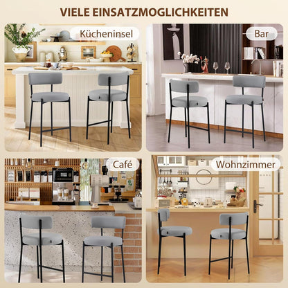 Barhocker Set 3er Grau – Gepolsterte Barstühle mit Rückenlehne